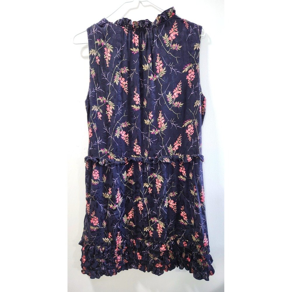 Rebecca Taylor Silk Blend Floral Ruffle Sleeveless Mini Dress Navy Pink Size 12 - Picture 2 of 6